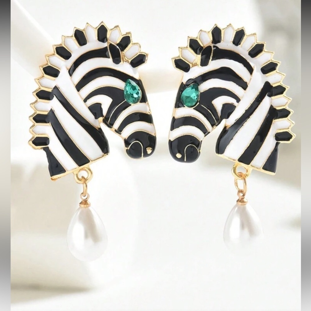 Bespoke Zebra Enamel Earrings - Picture 4 of 6